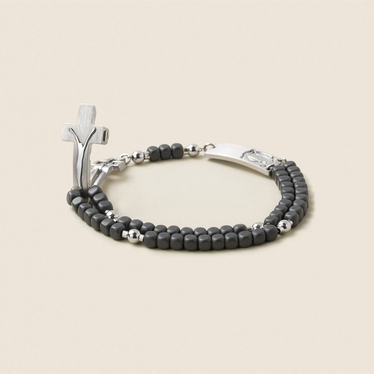 Sterling silver crucifix clasp with matte rhodium finish