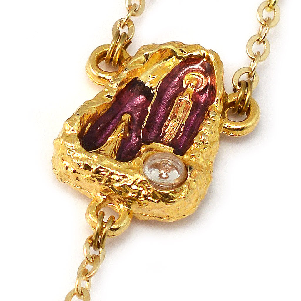 Lourdes Grotto Bohemian Glass &amp; Gold Rosary