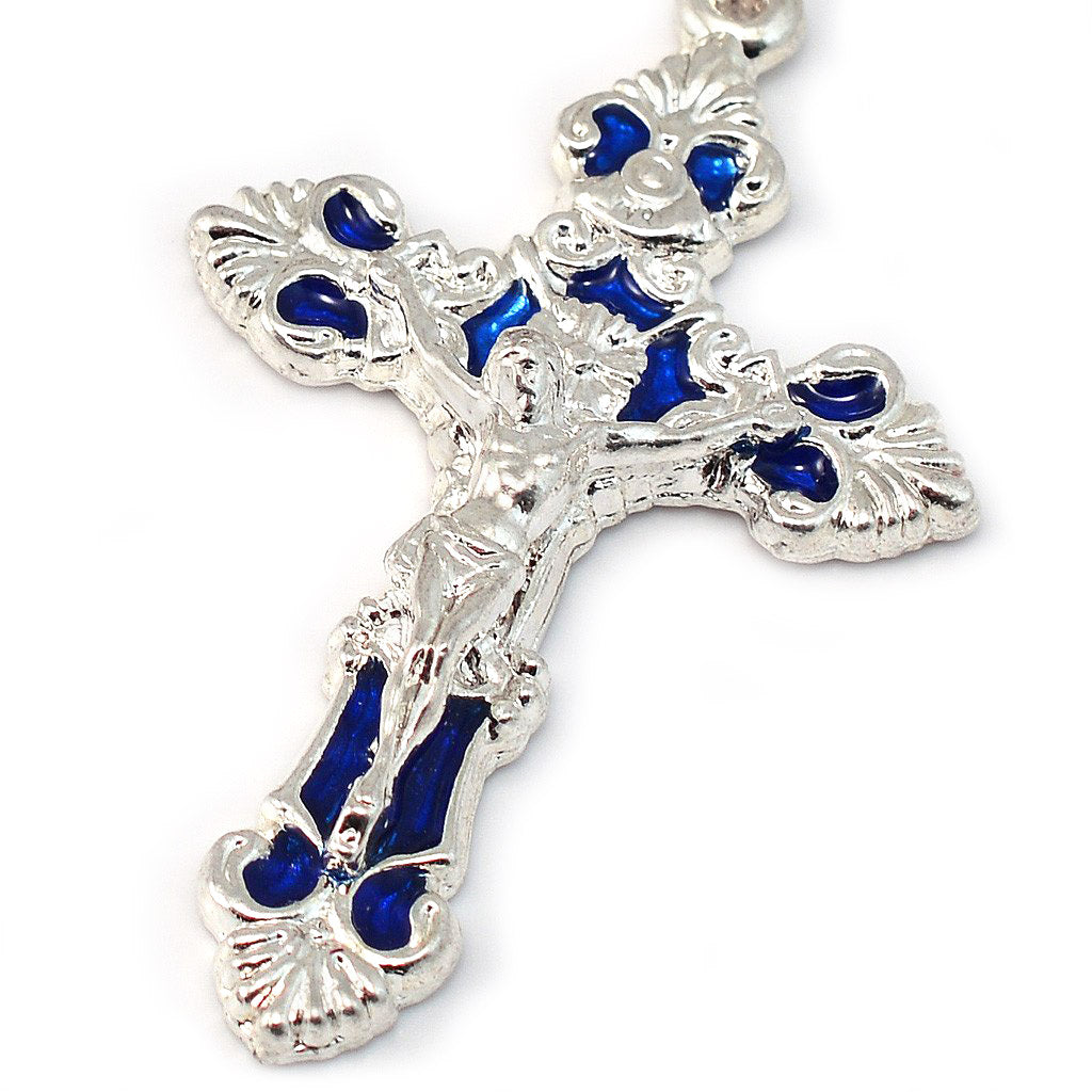 Annunciation Rosary, Silver &amp; Blue Faceted Bohemian Glass