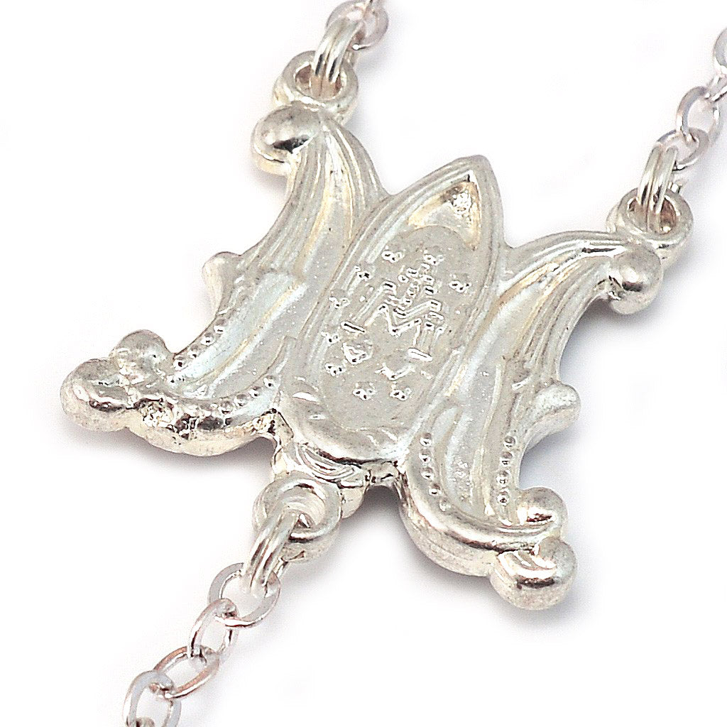 Annunciation Rosary, Silver &amp; Blue Faceted Bohemian Glass