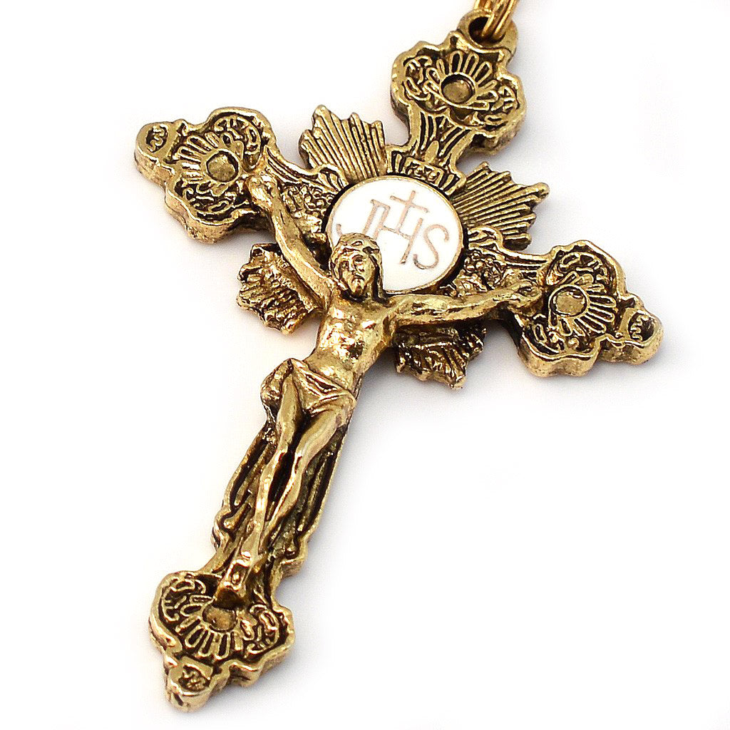 Miraculous Medal Blue Aurora Borealis Crystal &amp; Gold Rosary