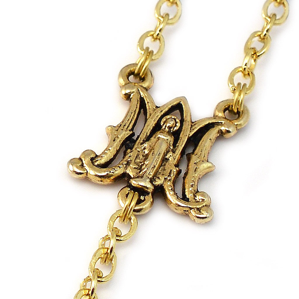 Miraculous Medal Blue Aurora Borealis Crystal &amp; Gold Rosary