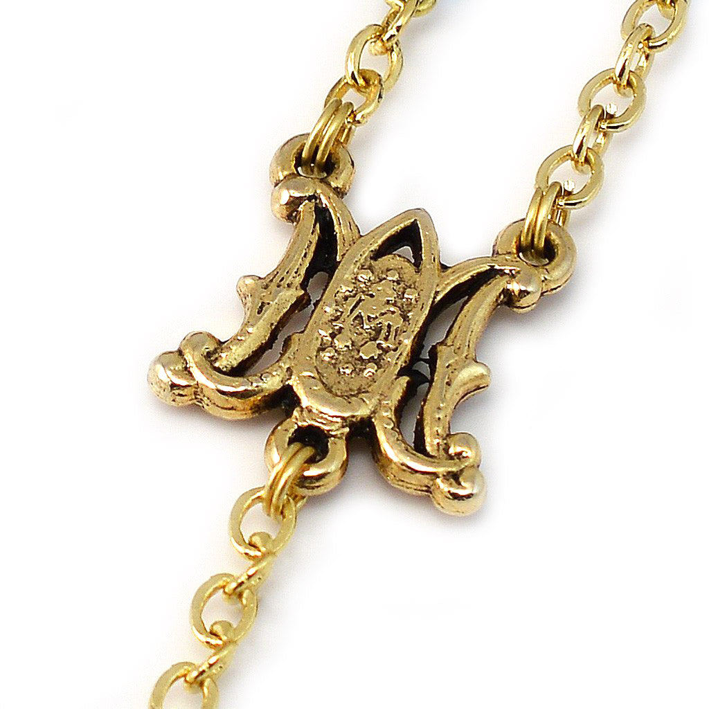 Miraculous Medal Blue Aurora Borealis Crystal &amp; Gold Rosary