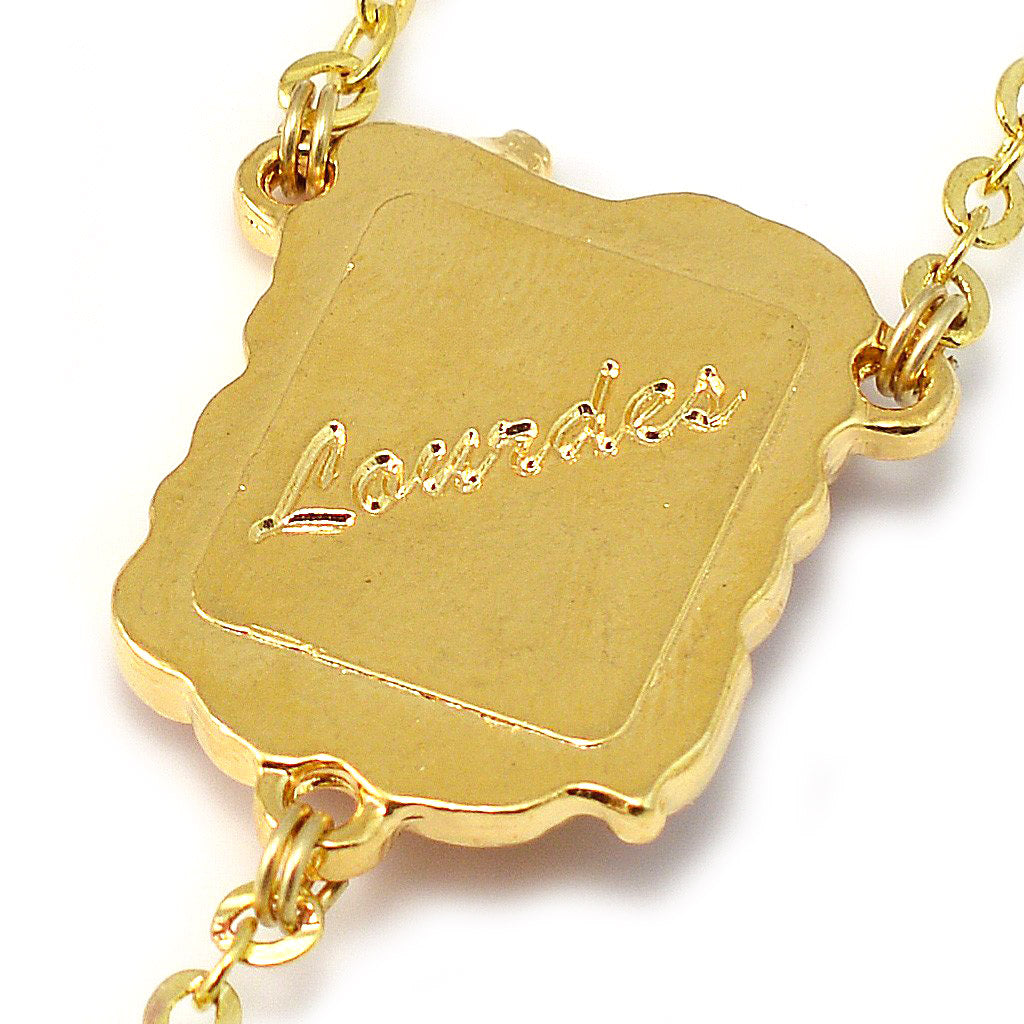 Lourdes Lily Faceted Blush, Red &amp; Enameled Rosary