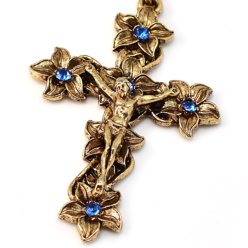 Lourdes Lily Crystal Blue &amp; Gold Rosary