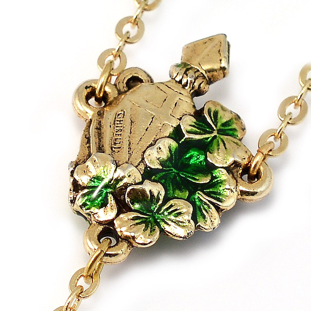 Saint Patrick Green Enamel, Faceted Glass &amp; Gold Rosary