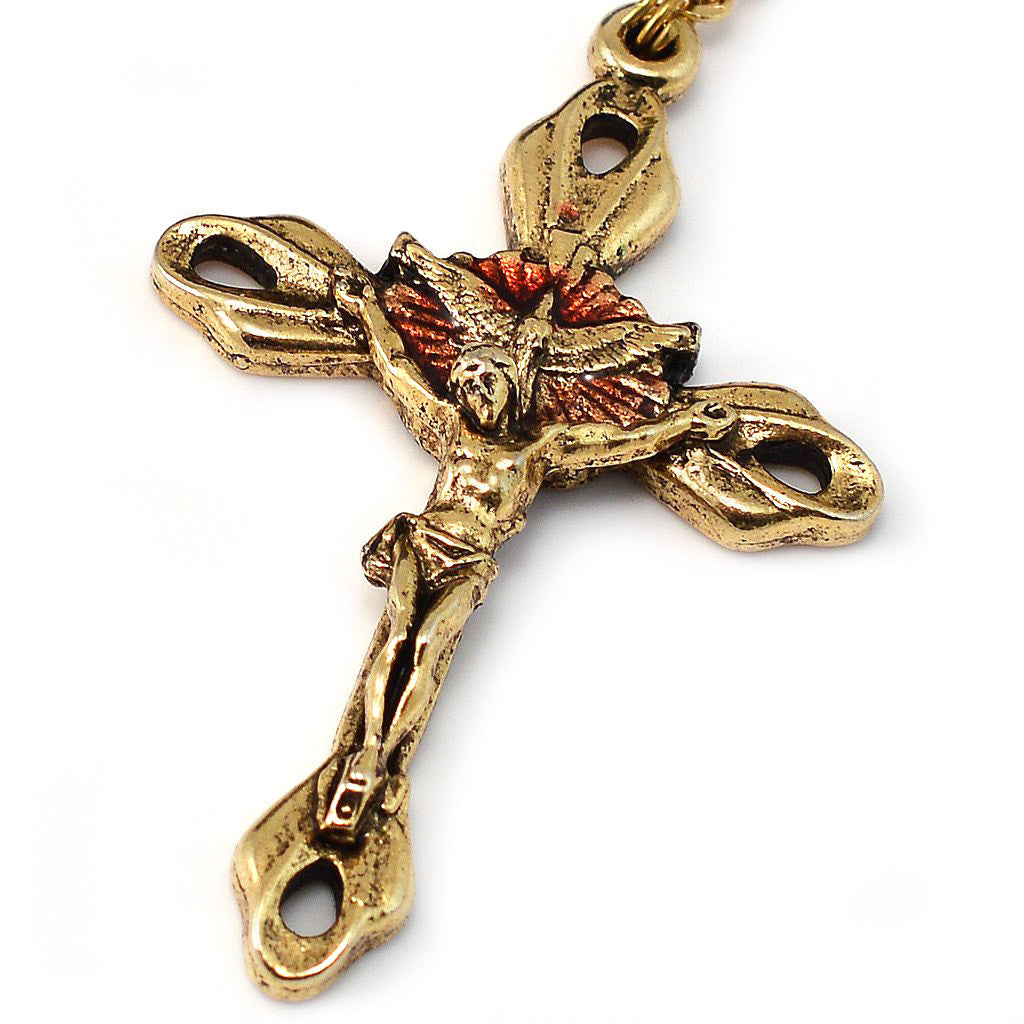 Holy Spirit Faceted Red Glass and Gold Rosary