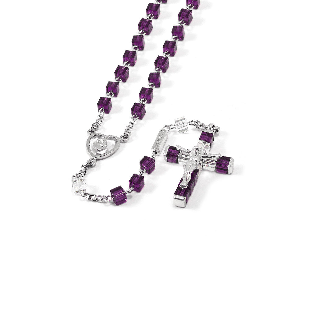 Crystal Heart Rosary with Amethyst & Sterling Silver