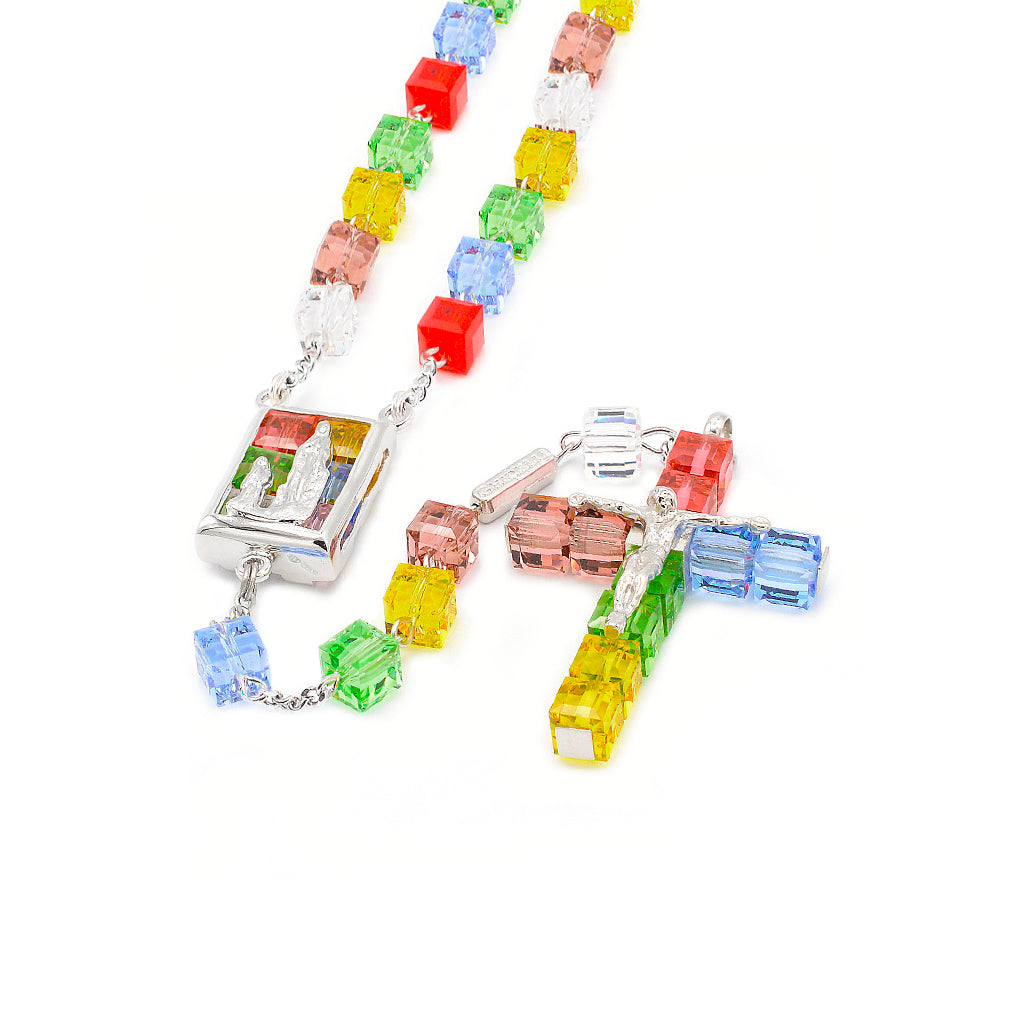 Multicolor Crystal Lourdes Rosary with Sterling Silver