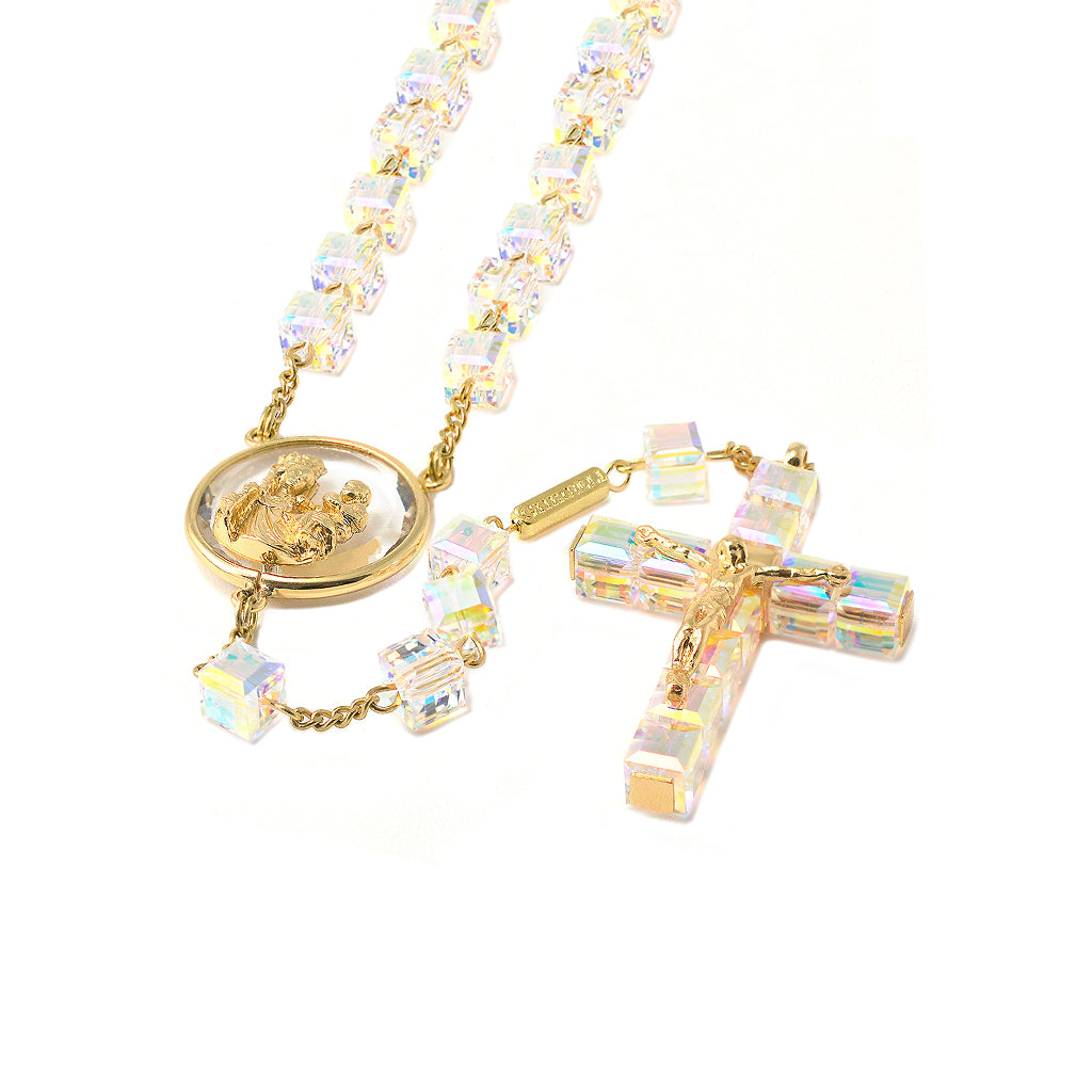 New Aurora Borealis Crystal Rosary with Sterling Silver- Gold plated