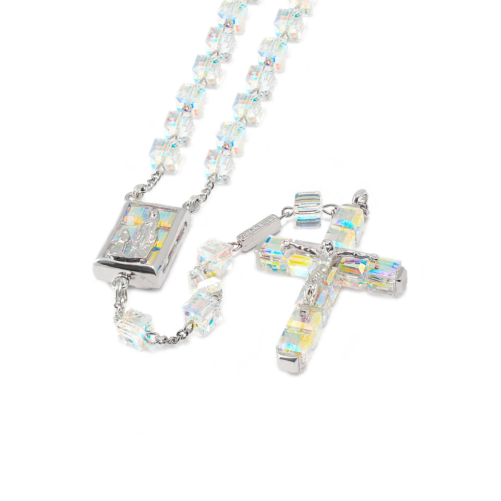 Aurora Borealis Crystal Rosary with Sterling Silver