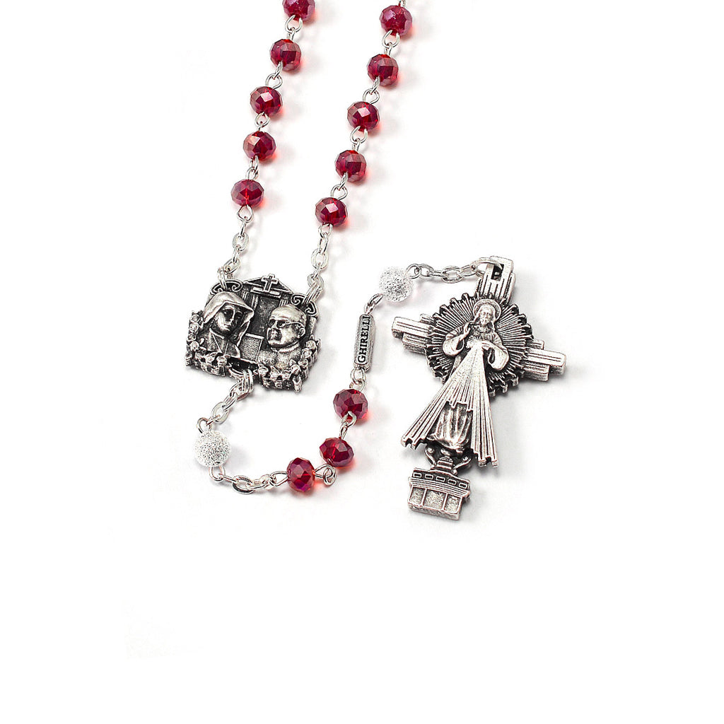 Saint Faustina Divine Mercy Rosary with Faceted Bohemian Glass Beads