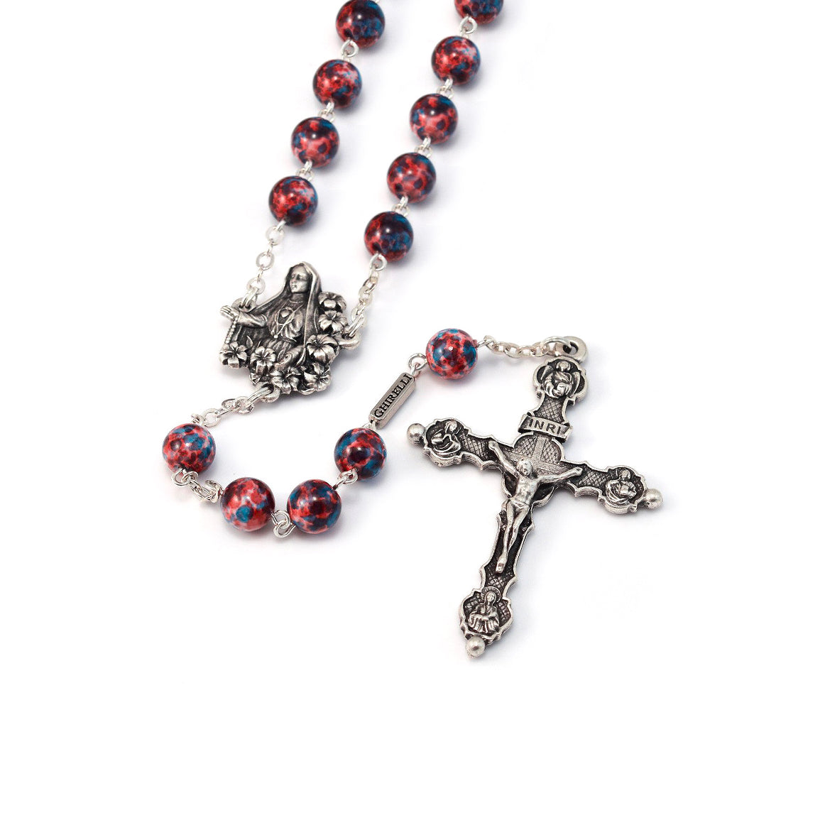Fatima Lily Crimson & Silver Rosary