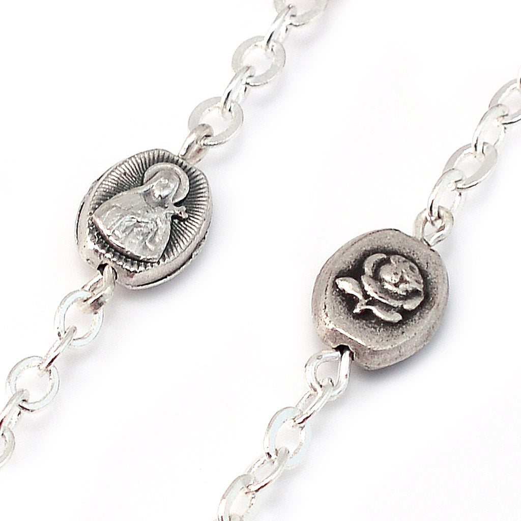 Saint Therese of Lisieux Red &amp; Silver Roses Rosary