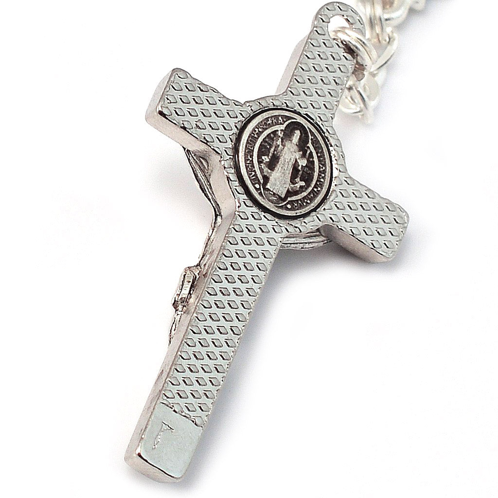 Saint Benedict Blue Enamel &amp; Silver Rosary