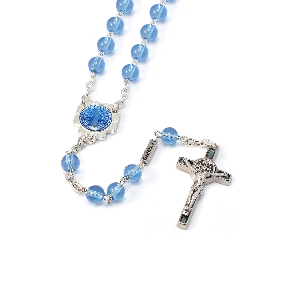 Saint Benedict Blue Enamel &amp; Silver Rosary