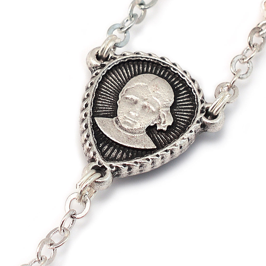 Saint Jacinta Marto Blush Pearl Silver Rosary