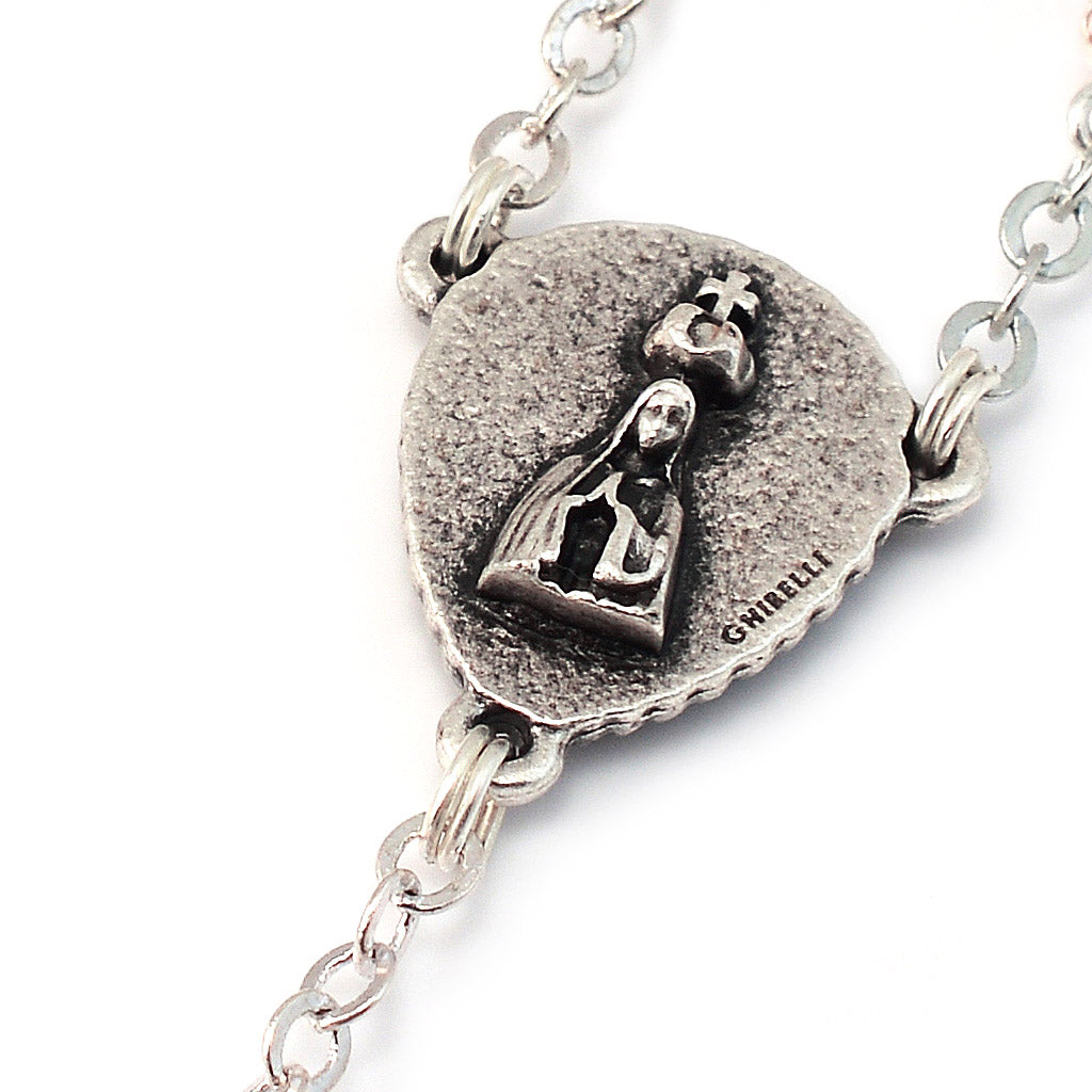 Saint Jacinta Marto Blush Pearl Silver Rosary
