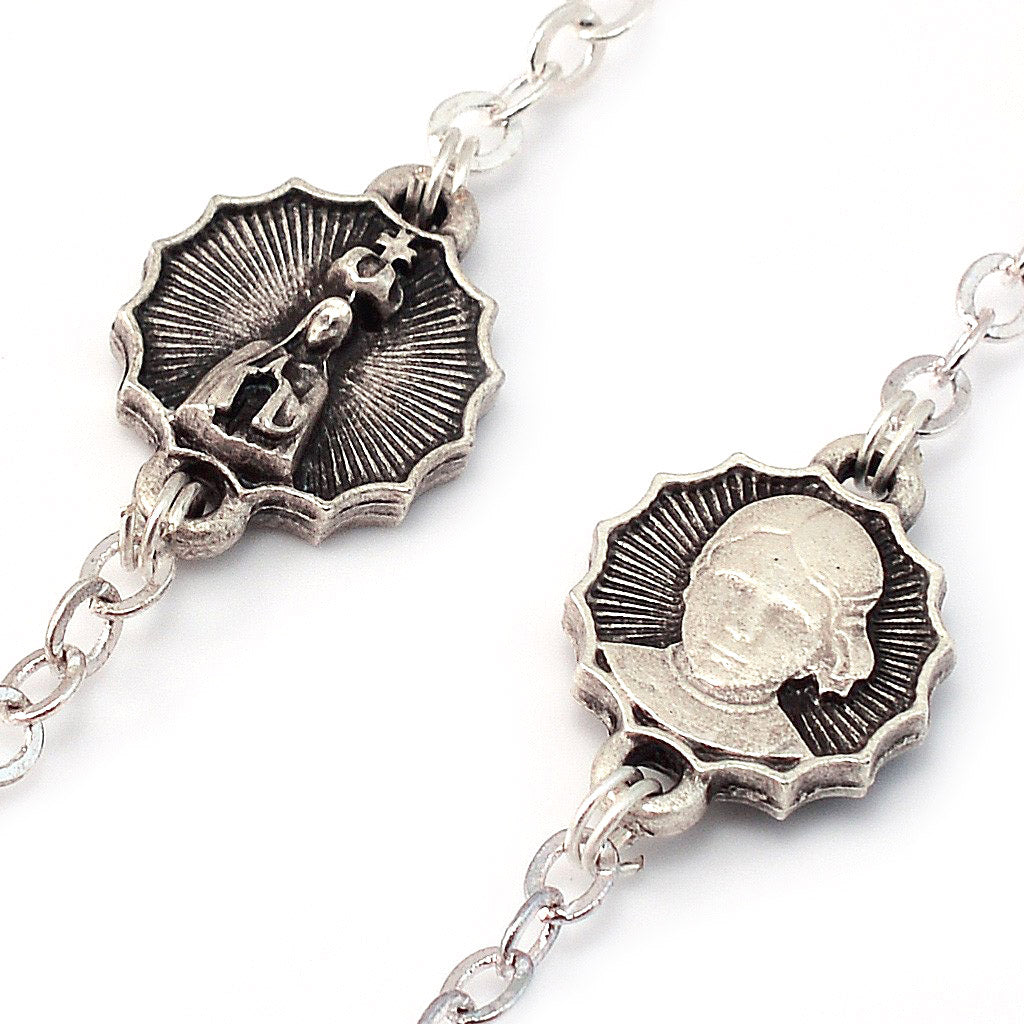 Saint Jacinta Marto Blush Pearl Silver Rosary