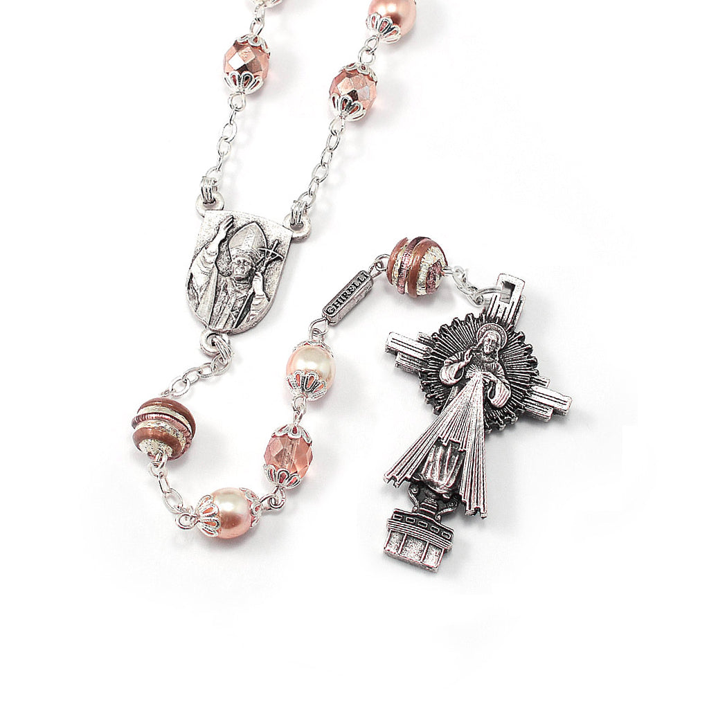Saint John Paul II Rosary, Blush &amp; Silver