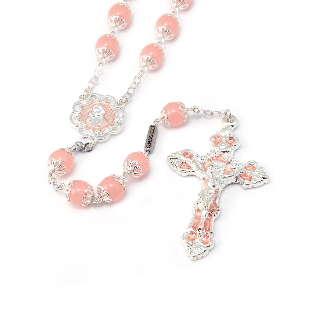 Mary&#39;s Motherly Love Collection Blush &amp; Silver Rosary - 8mm