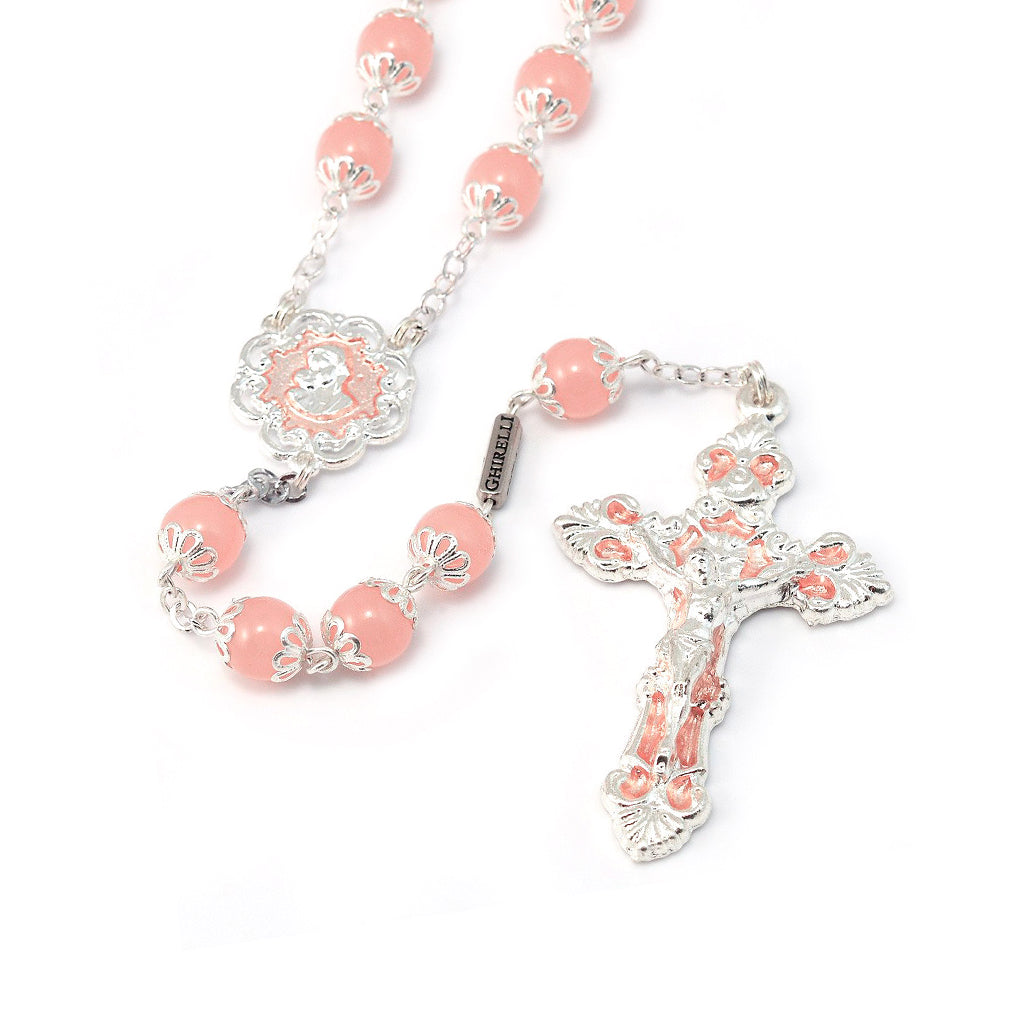 Mary's Motherly Love Collection Blush & Silver Rosary - 8mm