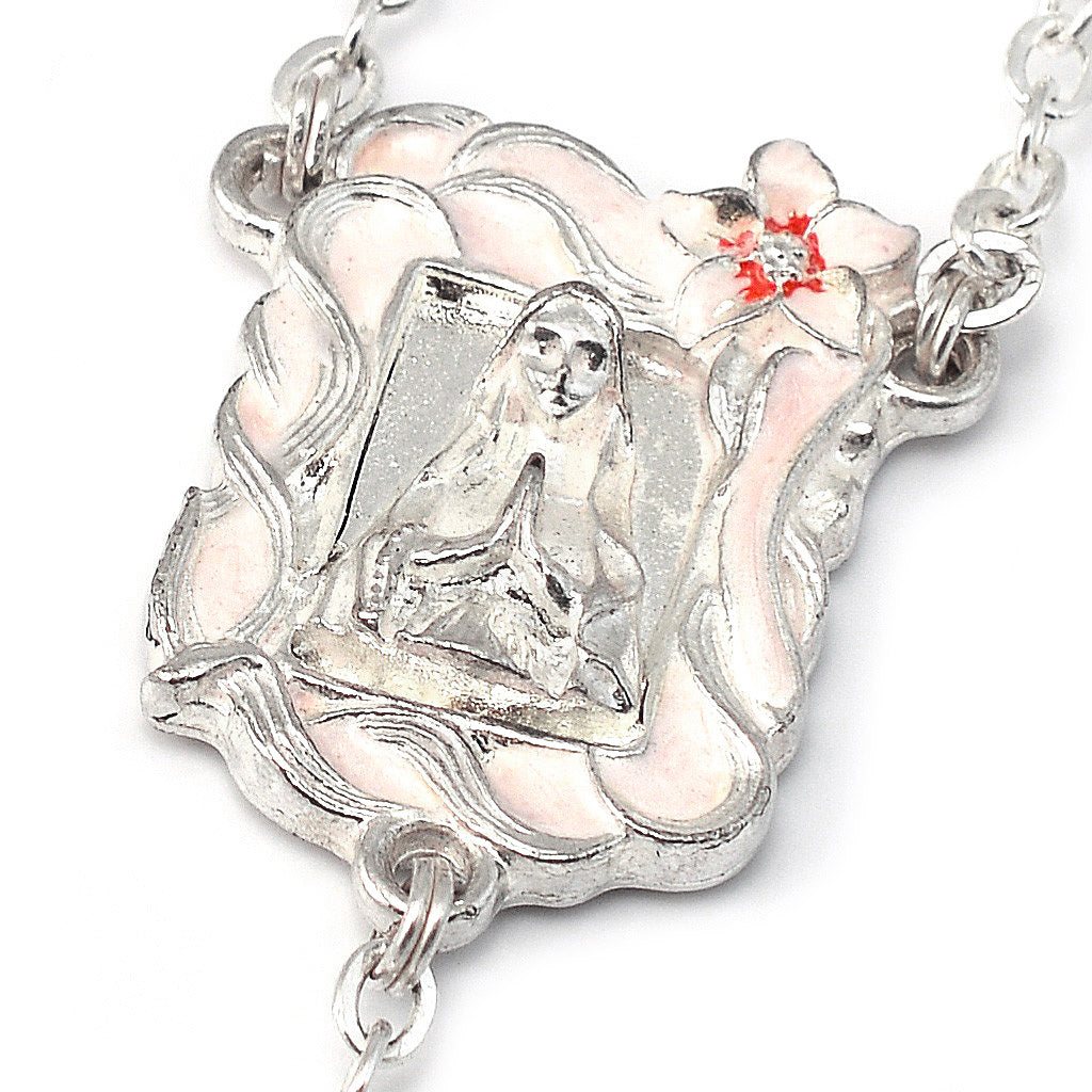 Lourdes Lily White, Red &amp; Silver Enameled Rosary
