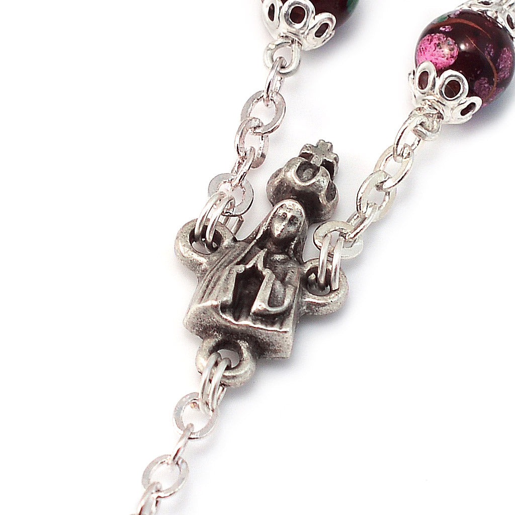 Fatima Crown Marbled Crimson &amp; Silver Rosary