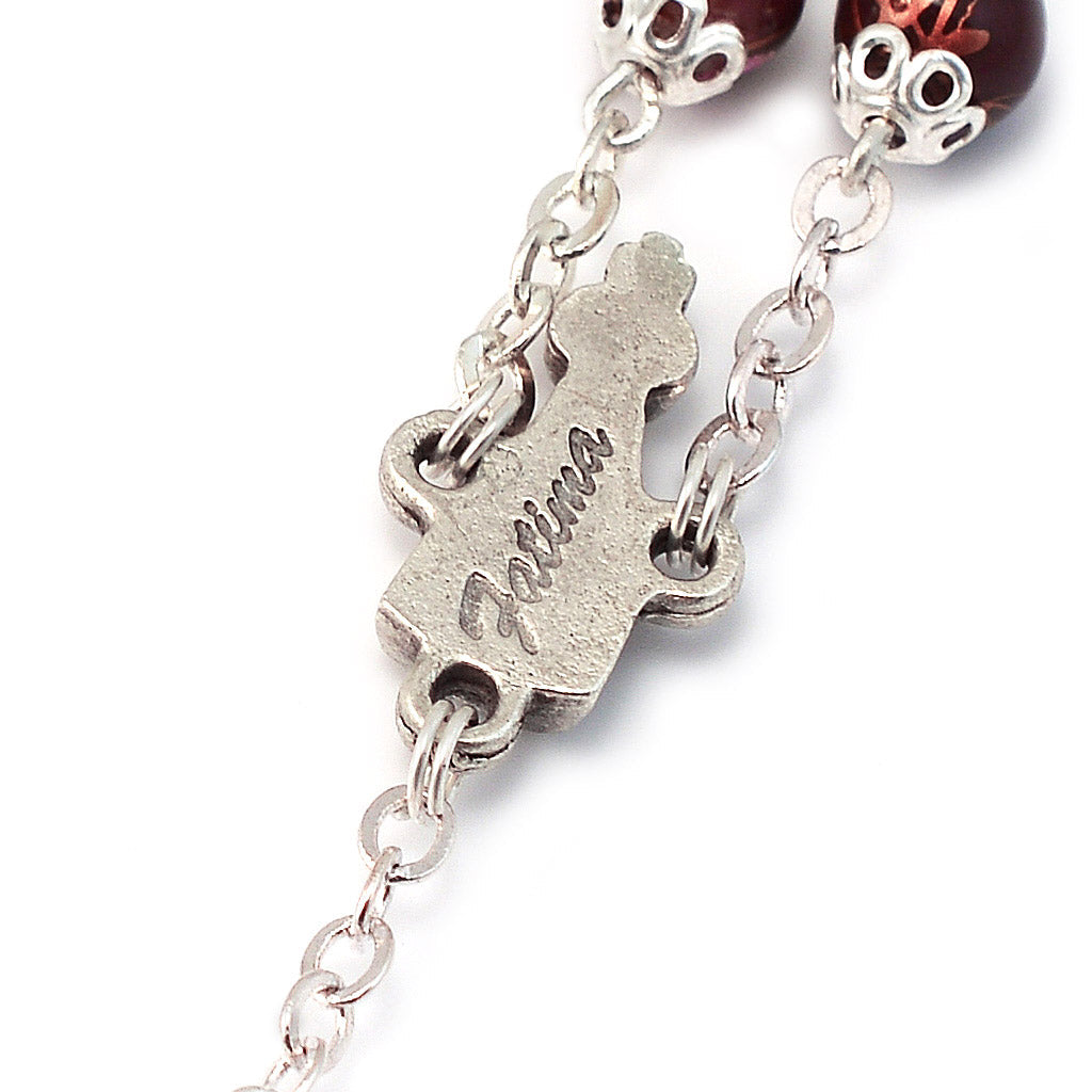 Fatima Crown Marbled Crimson &amp; Silver Rosary