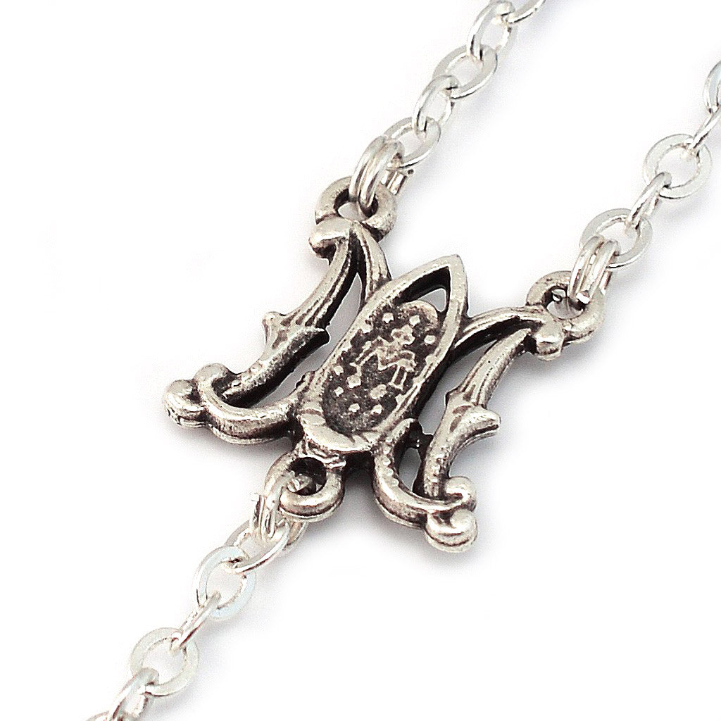 Miraculous Medal Crimson &amp; Mint Marbled Bead Silver Rosary