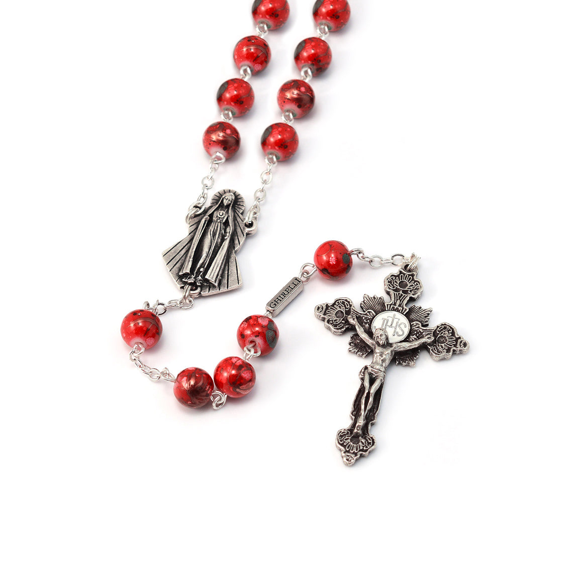 Fatima Immaculate Heart Red &amp; Silver Rosary