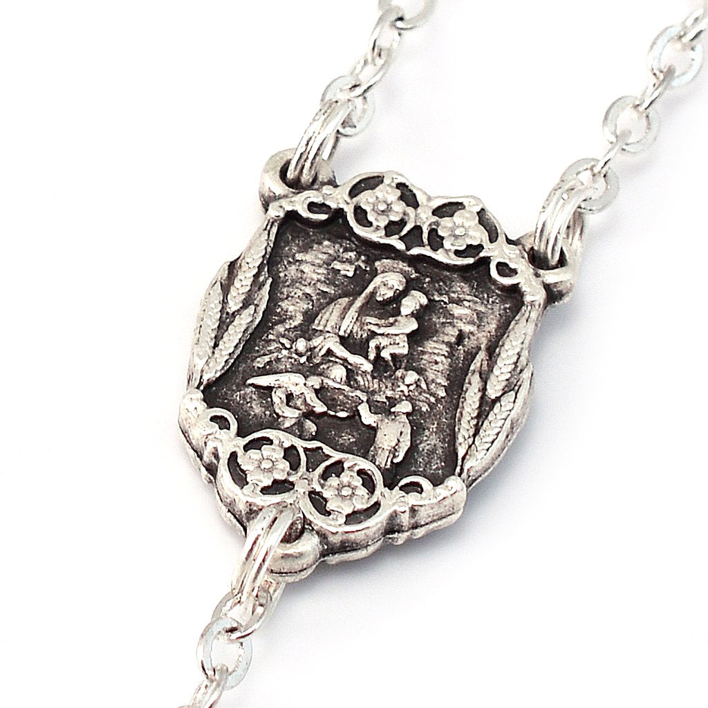 Saint Pio of Pietrelcina White &amp; Silver Rosary