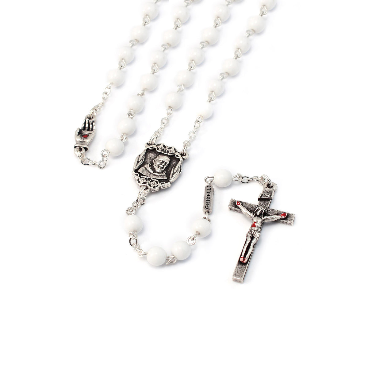Saint Pio of Pietrelcina White &amp; Silver Rosary