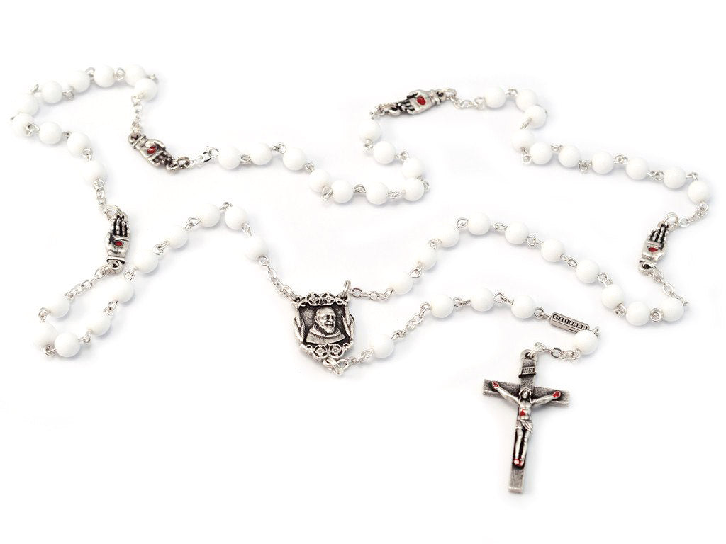 Saint Pio of Pietrelcina White &amp; Silver Rosary