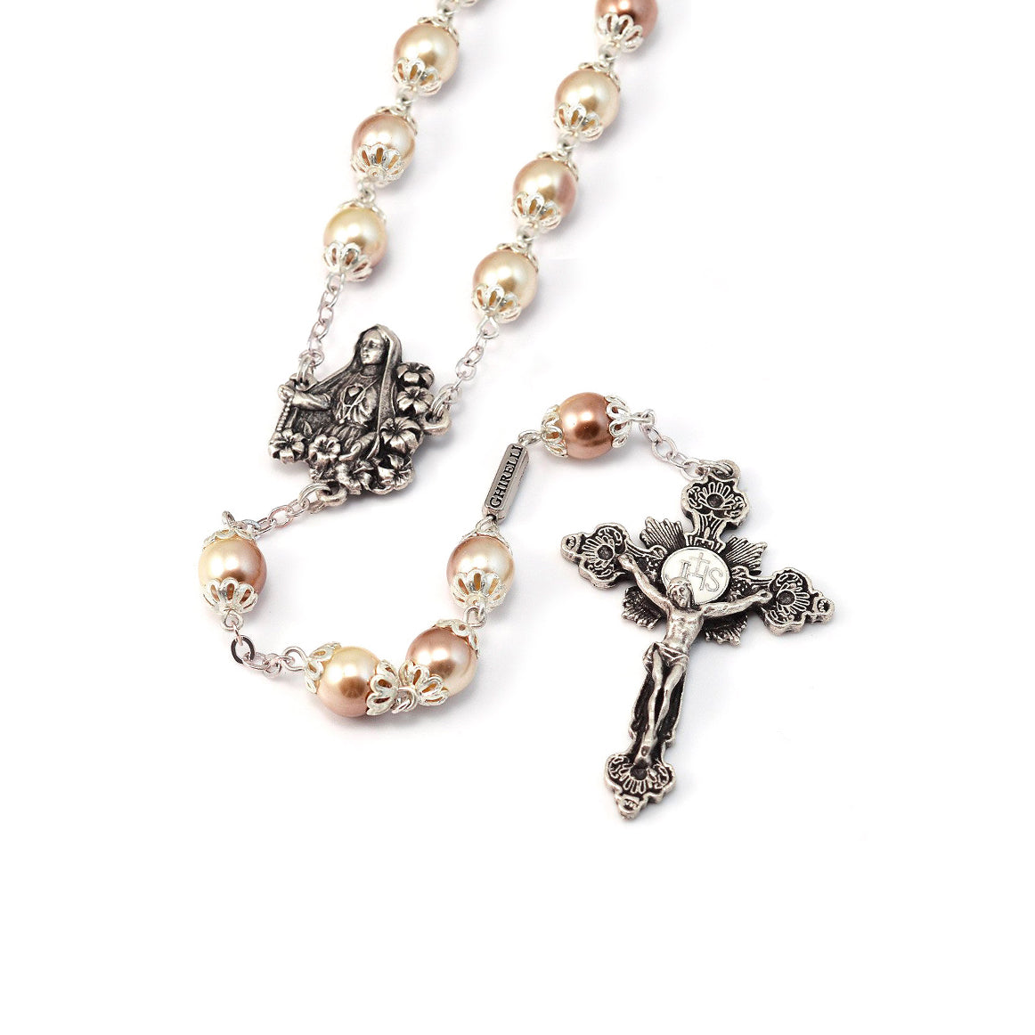 Fatima Lily Blush &amp; Silver Rosary