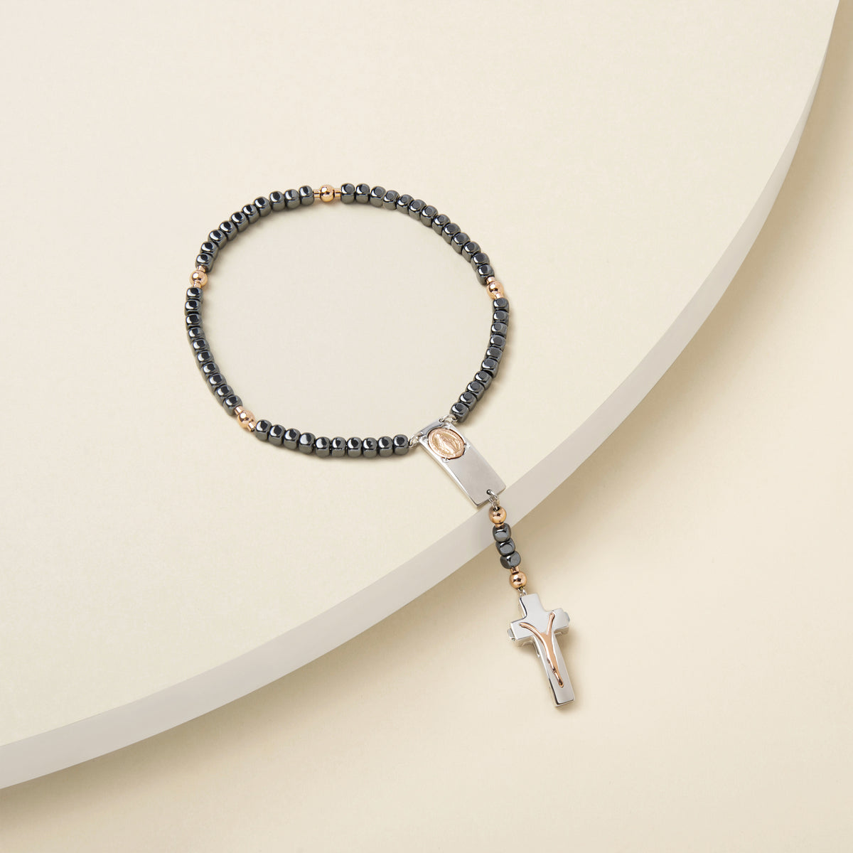Modern Rosalet bracelet with polished hematite and rose gold details