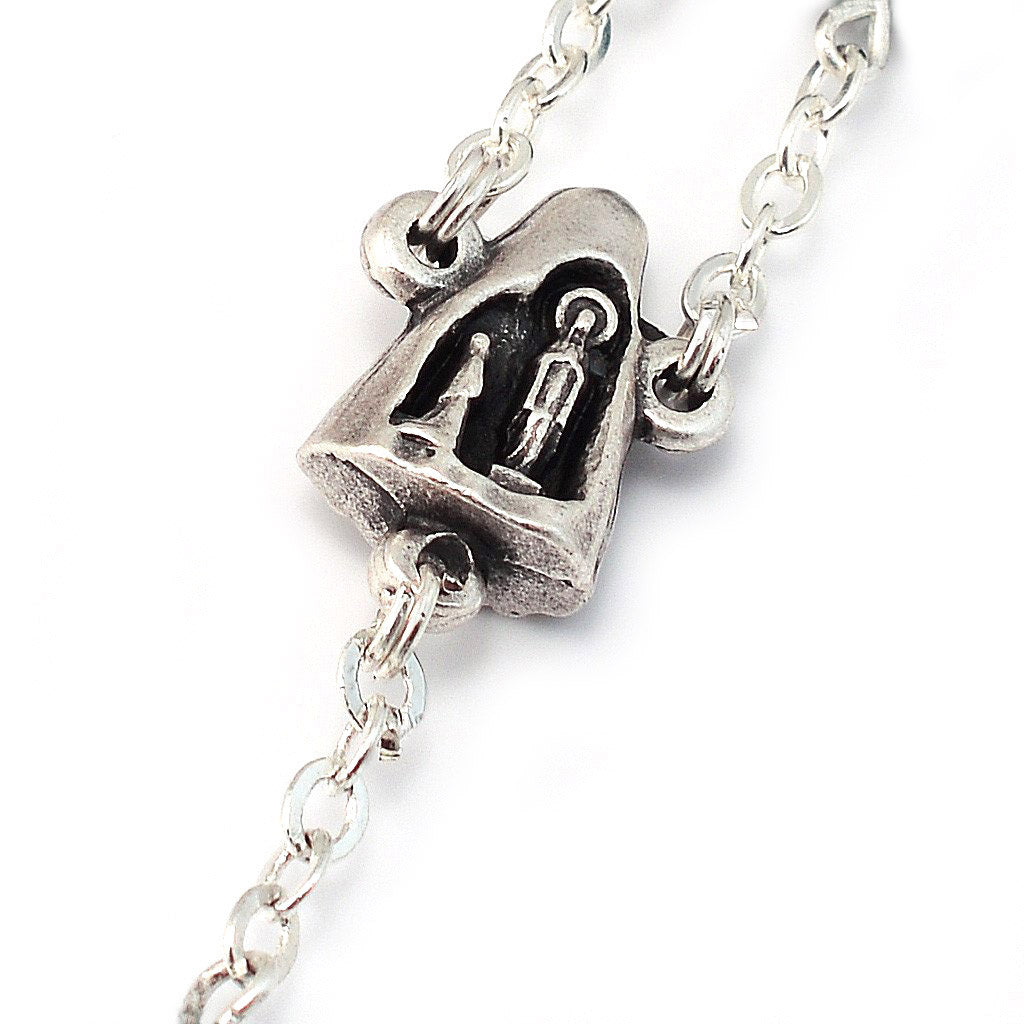 Lourdes Grotto Mauve &amp; Silver Aurora Borealis Rosary