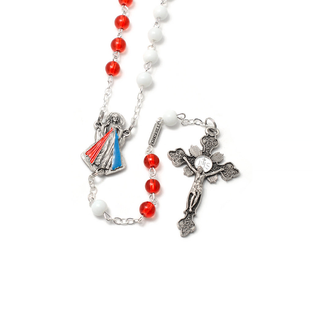 Merciful Jesus Divine Mercy Crimson &amp; White Rosary