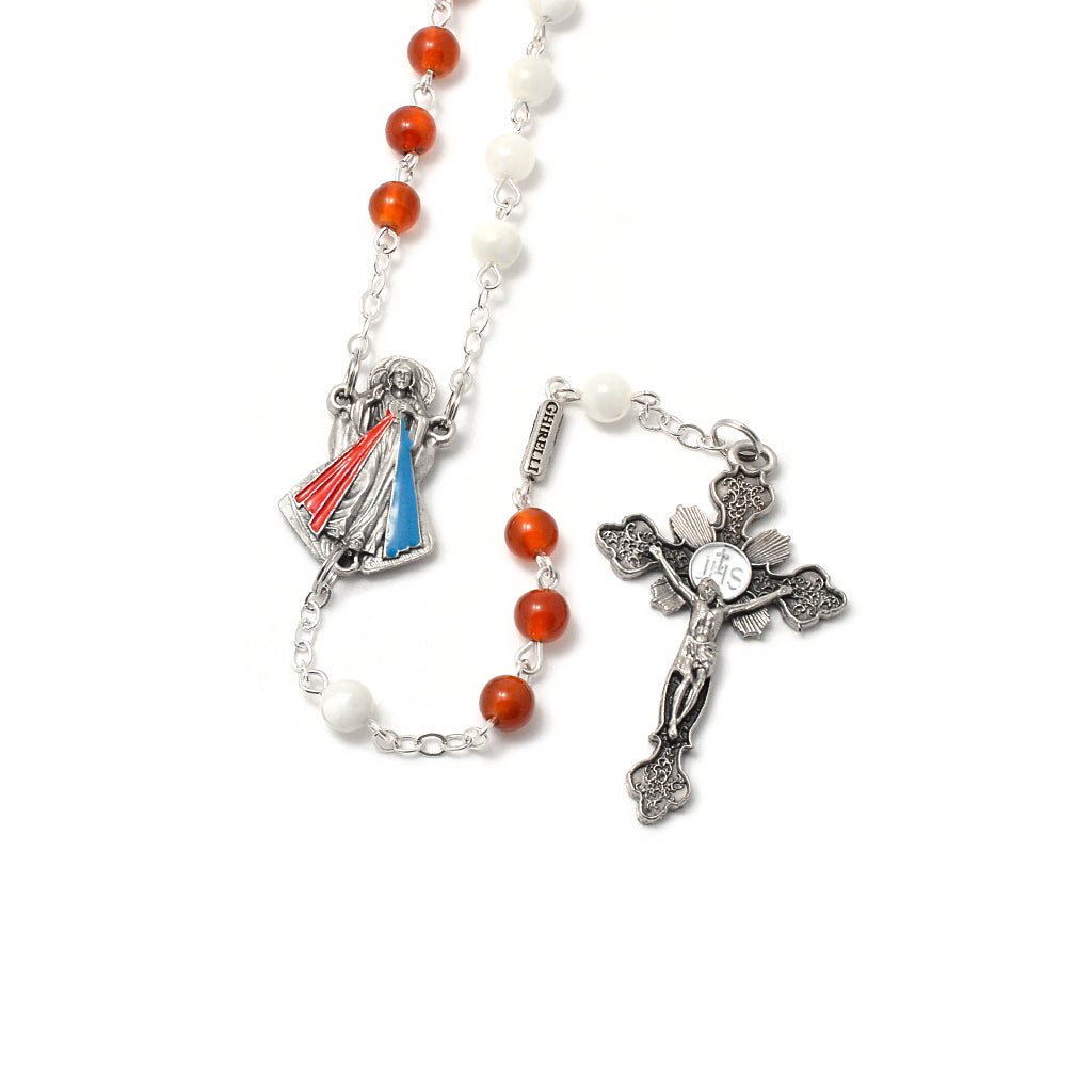Merciful Jesus Divine Mercy Agate &amp; Mother-of-Pearl Rosary