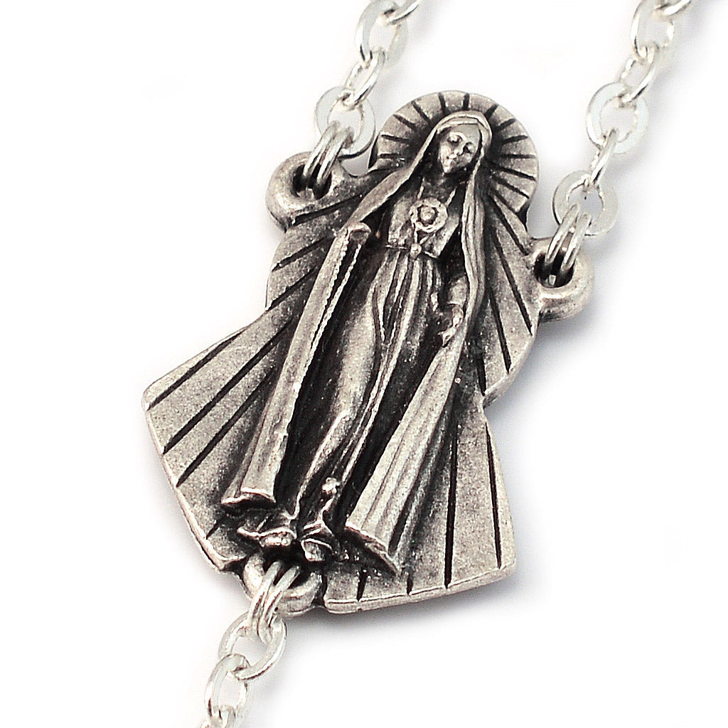 Fatima Immaculate Heart Red &amp; Silver Rosary