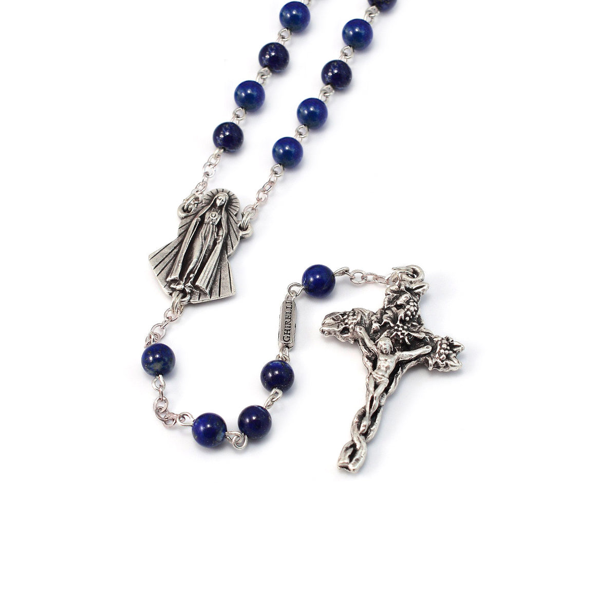 Fatima Immaculate Heart Lapis &amp; Silver Rosary