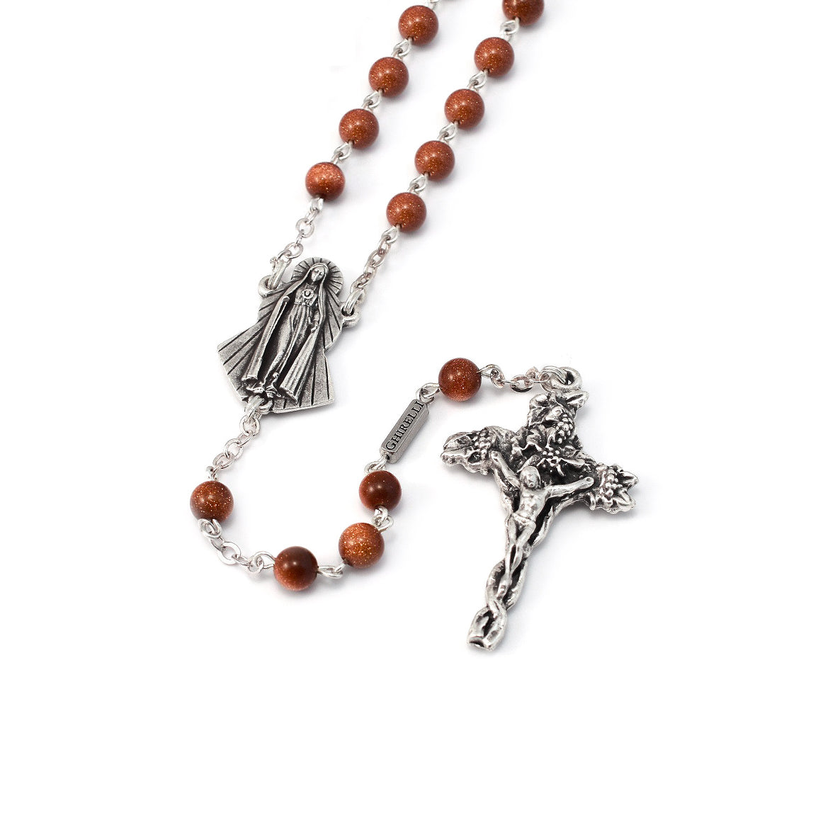 Fatima Immaculate Heart Goldstone & Silver Rosary