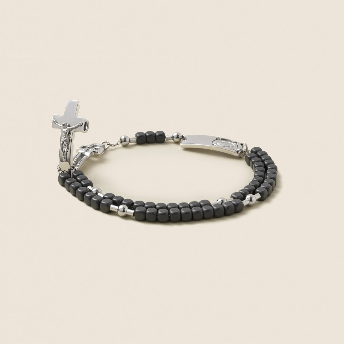 Wearable rosary with cube hematite beads