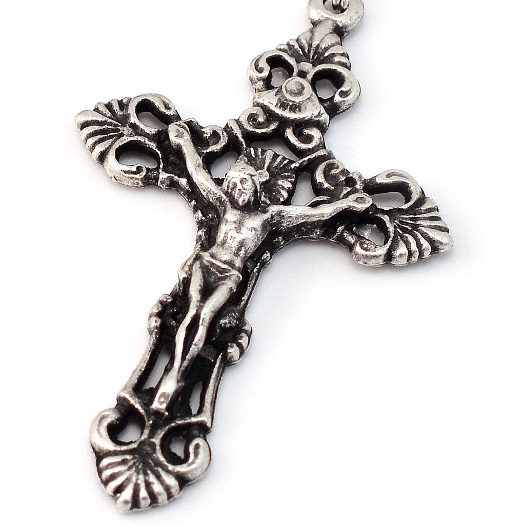 Annunciation Rosary, Silver &amp; Peridot Bohemian Glass