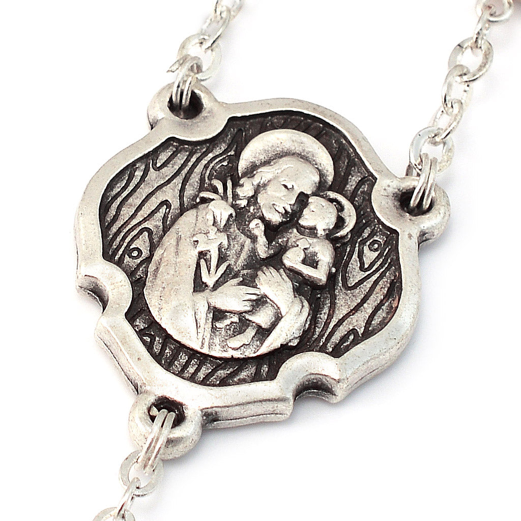 Saint Joseph Rosary in Silver