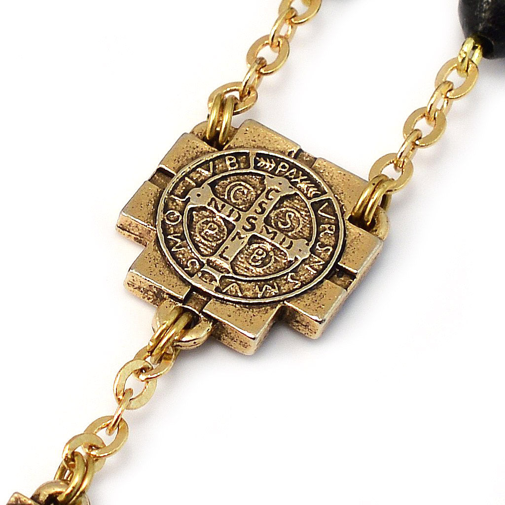 Saint Benedict Rosary with Black Italian Wood &amp; Gold