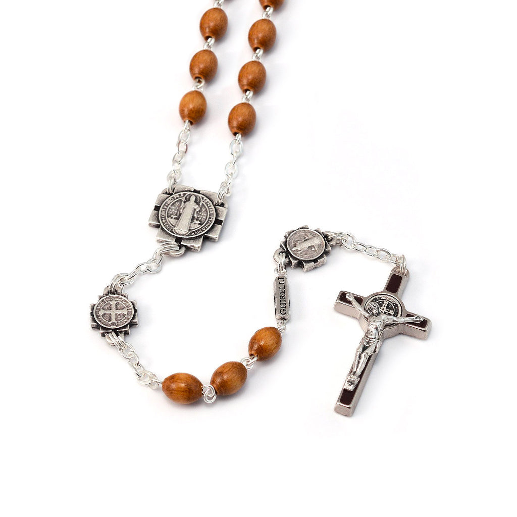 Saint Benedict Rosary with Italian Wood &amp; Silver