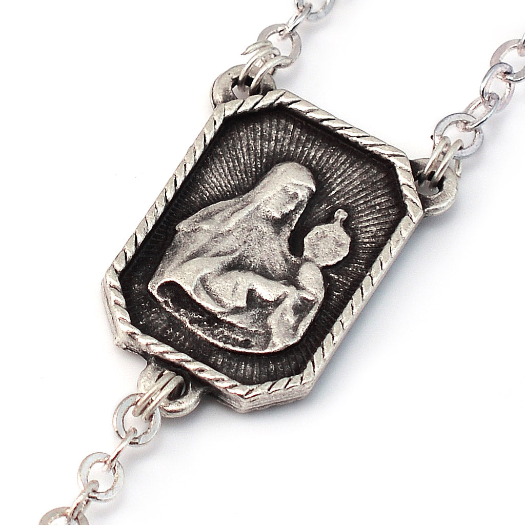 Saint Francis and Saint Clare of Assisi Rosary Black Wood &amp; Silver