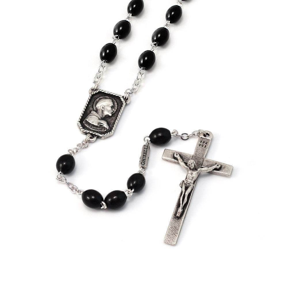 Saint Francis and Saint Clare of Assisi Rosary Black Wood &amp; Silver