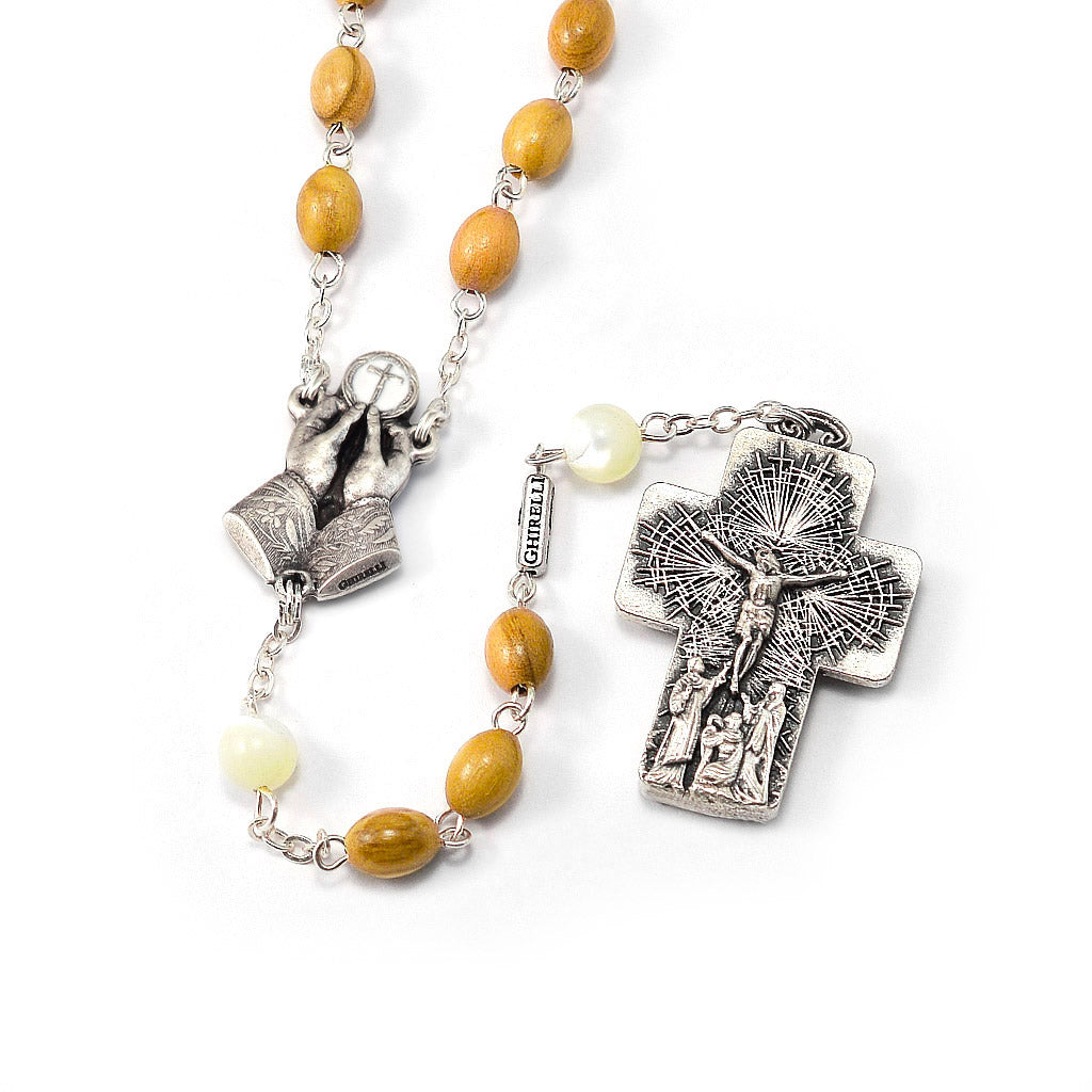 The Holy Mass Rosary with Italian Olivewood and Mother of Pearl Beads